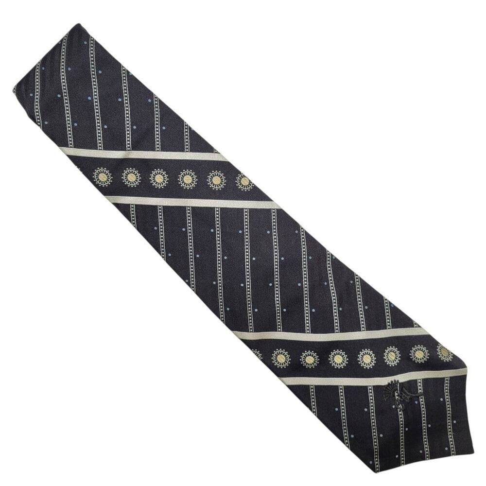 Vintage Countess Mara Men's Black Gold Geometric Medallion Tie Preppy Office